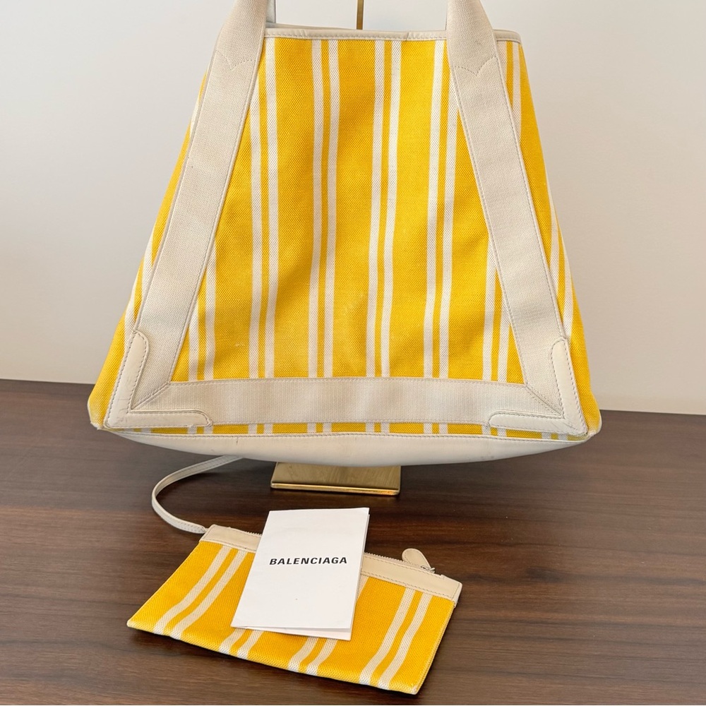 ✨ Balenciaga Paris Yellow Striped Canvas Tote w/ Pouch ✨ - Picture 5 of 16